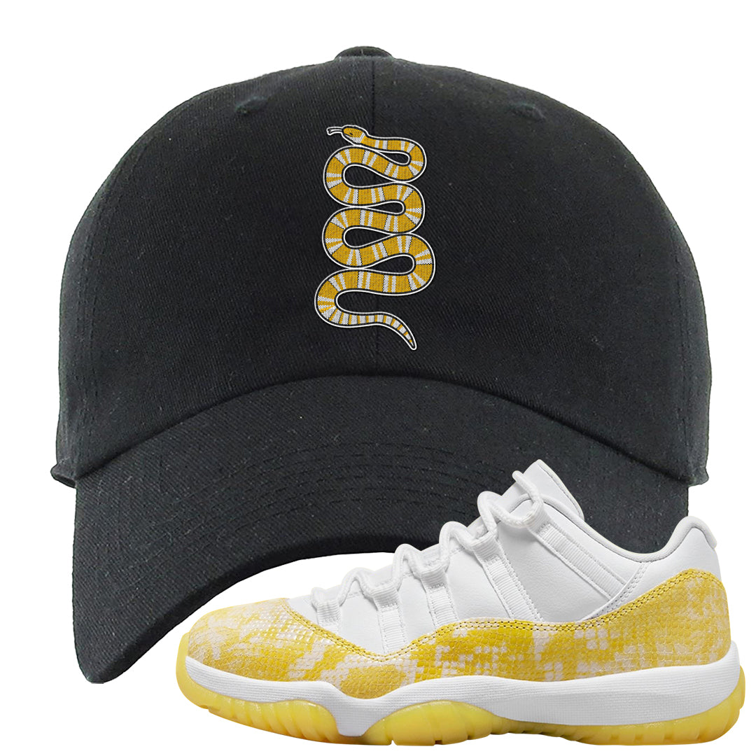 Yellow Snakeskin Low 11s Dad Hat | Coiled Snake, Black