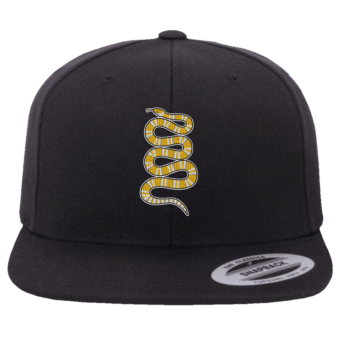 Yellow Snakeskin Low 11s Snapback Hat | Coiled Snake, Black