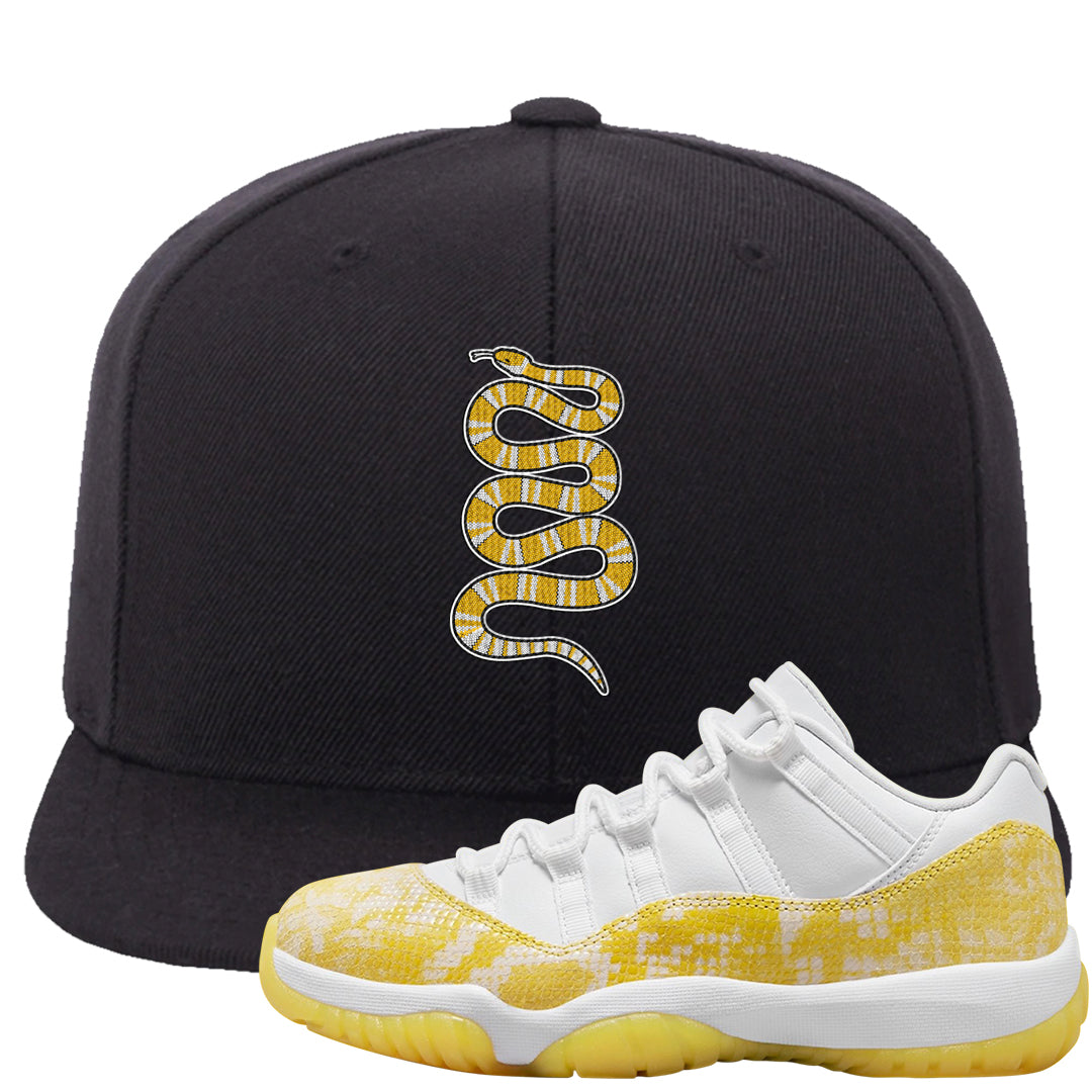 Yellow Snakeskin Low 11s Snapback Hat | Coiled Snake, Black