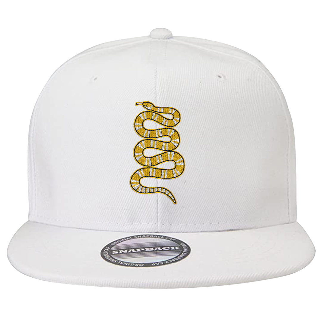 Yellow Snakeskin Low 11s Snapback Hat | Coiled Snake, White