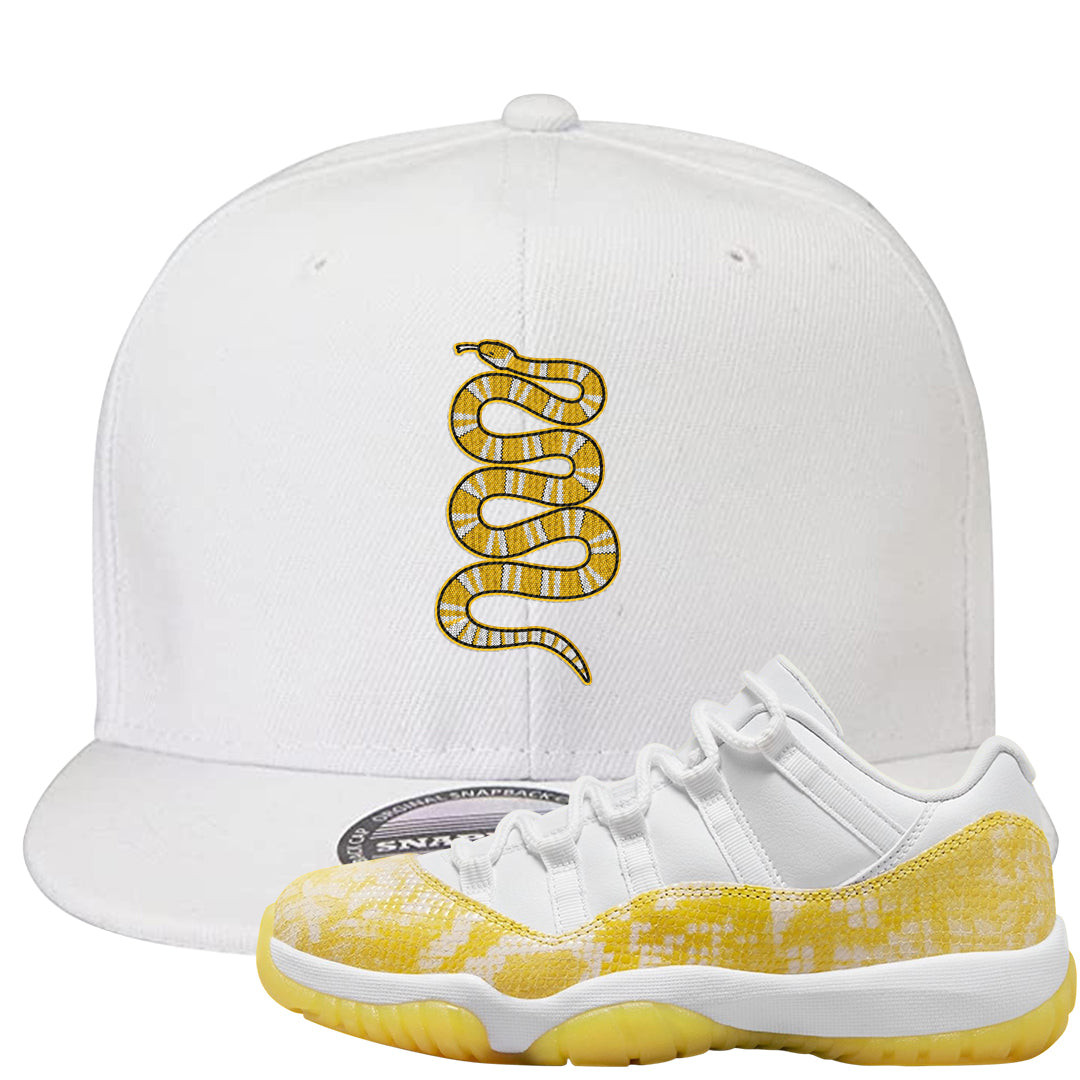 Yellow Snakeskin Low 11s Snapback Hat | Coiled Snake, White