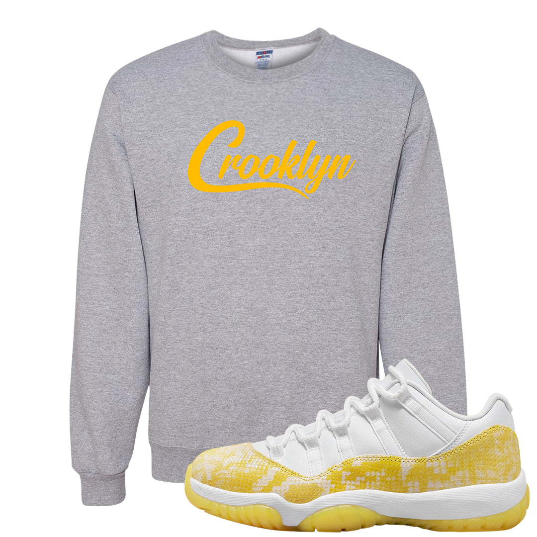 Yellow Snakeskin Low 11s Crewneck Sweatshirt | Crooklyn, Ash