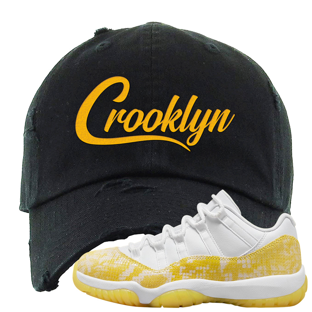 Yellow Snakeskin Low 11s Distressed Dad Hat | Crooklyn, Black