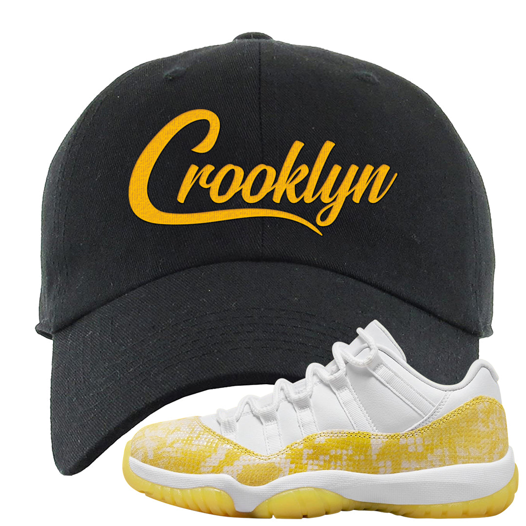 Yellow Snakeskin Low 11s Dad Hat | Crooklyn, Black