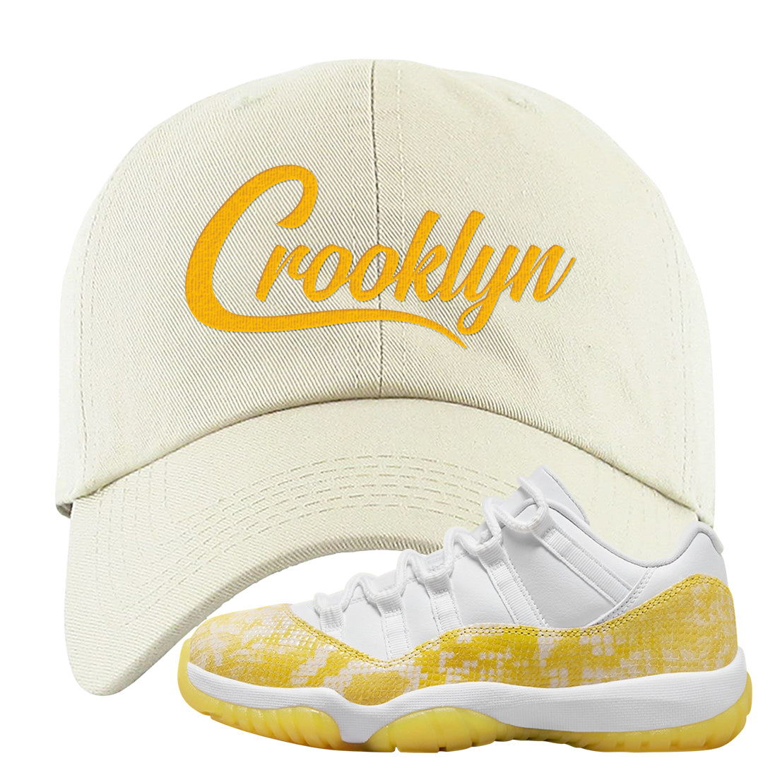 Yellow Snakeskin Low 11s Dad Hat | Crooklyn, White