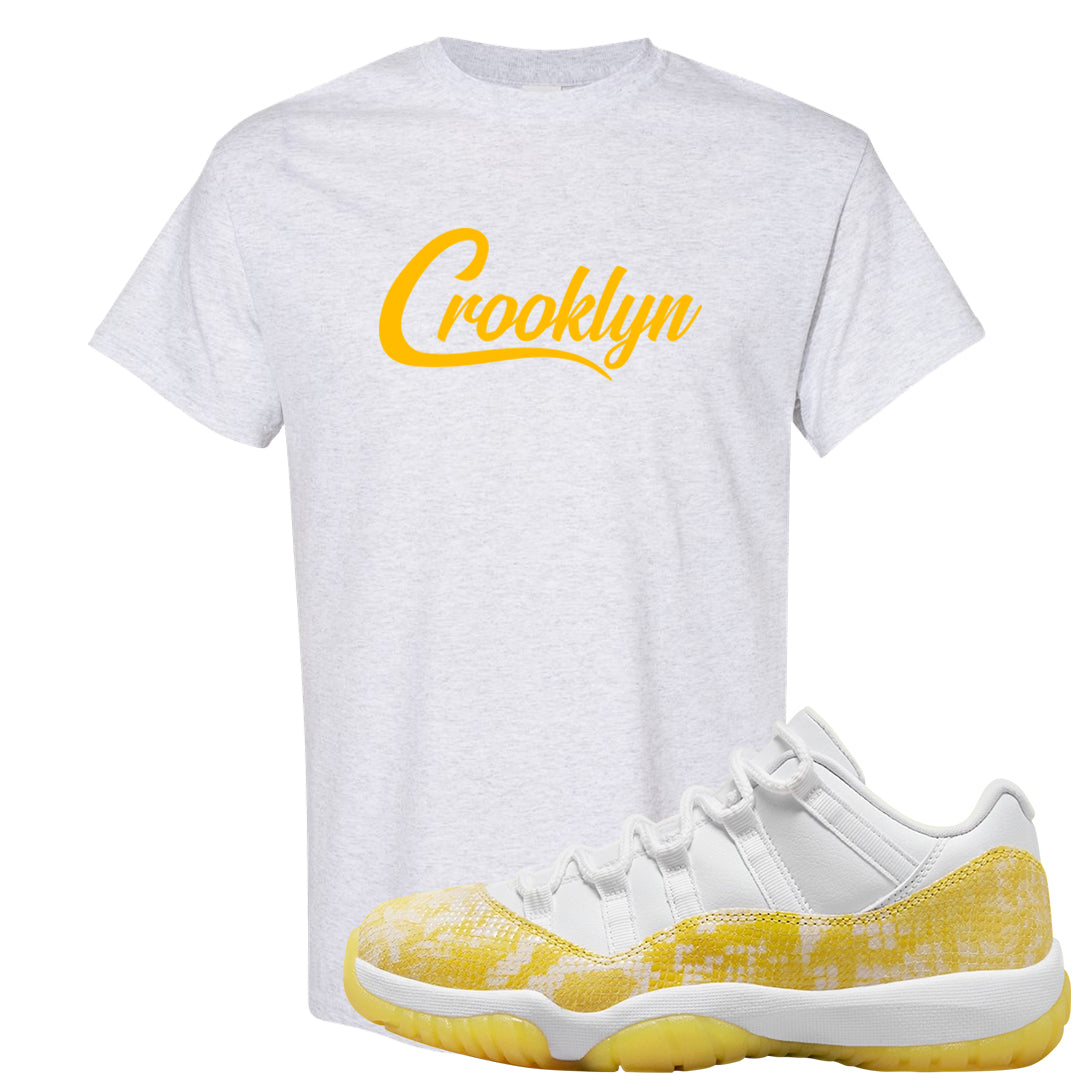 Yellow Snakeskin Low 11s T Shirt | Crooklyn, Ash