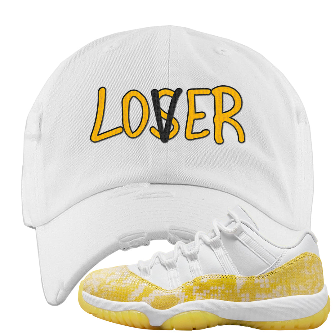 Yellow Snakeskin Low 11s Distressed Dad Hat | Lover, White