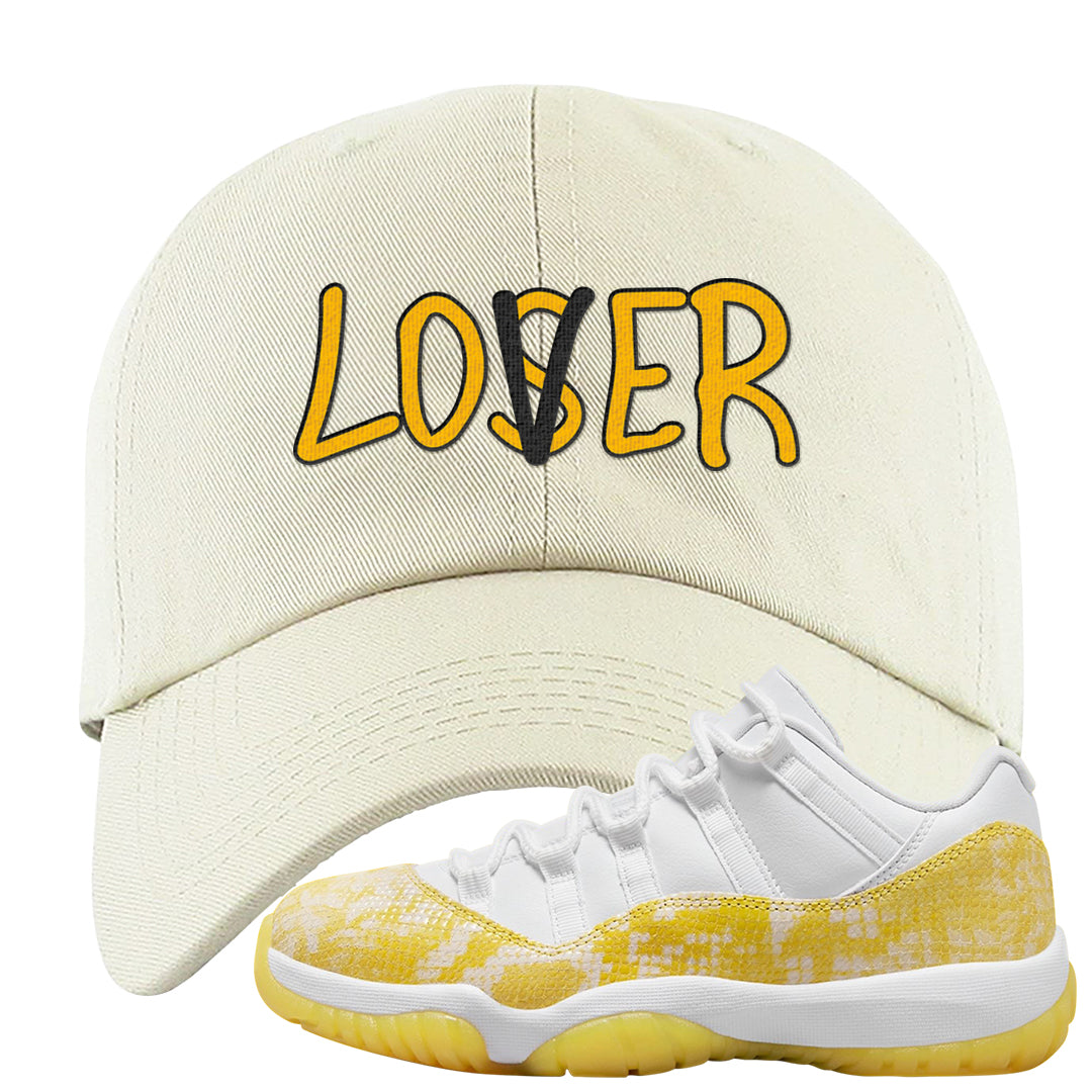 Yellow Snakeskin Low 11s Dad Hat | Lover, White