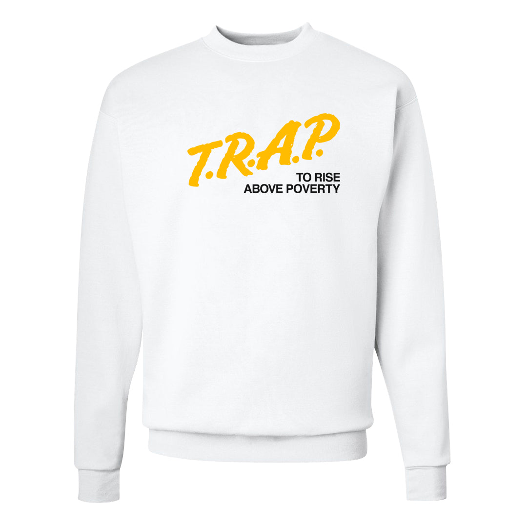 Yellow Snakeskin Low 11s Crewneck Sweatshirt | Trap To Rise Above Poverty, White