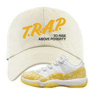 Yellow Snakeskin Low 11s Dad Hat | Trap To Rise Above Poverty, White