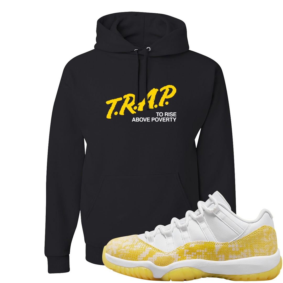 Yellow Snakeskin Low 11s Hoodie | Trap To Rise Above Poverty, Black