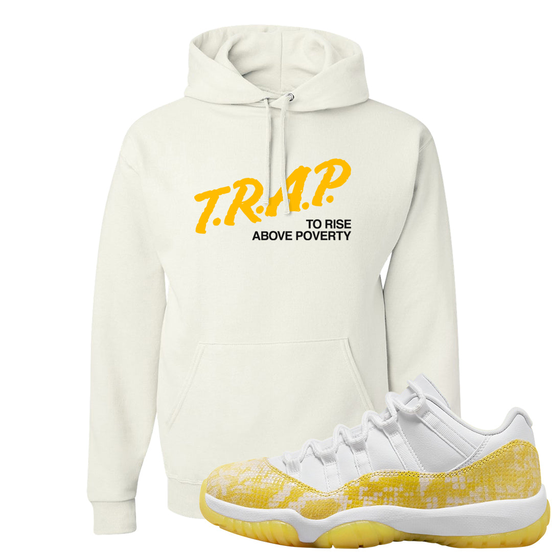 Yellow Snakeskin Low 11s Hoodie | Trap To Rise Above Poverty, White