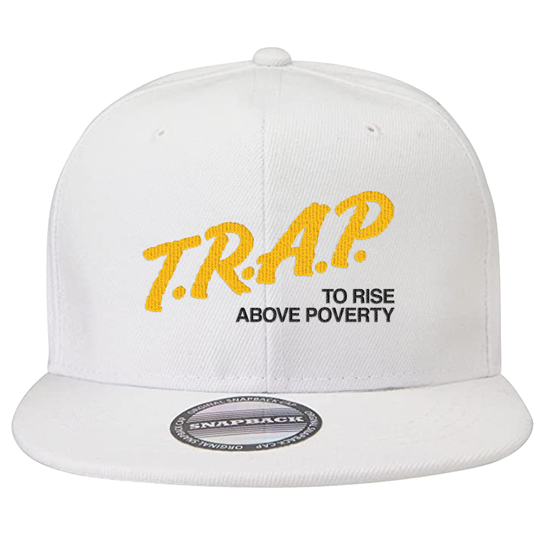 Yellow Snakeskin Low 11s Snapback Hat | Trap To Rise Above Poverty, White