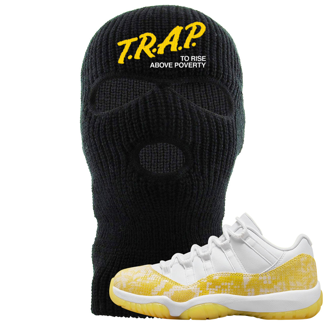 Yellow Snakeskin Low 11s Ski Mask | Trap To Rise Above Poverty, Black