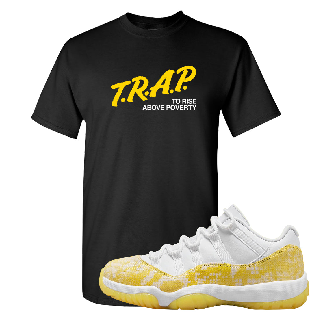 Yellow Snakeskin Low 11s T Shirt | Trap To Rise Above Poverty, Black