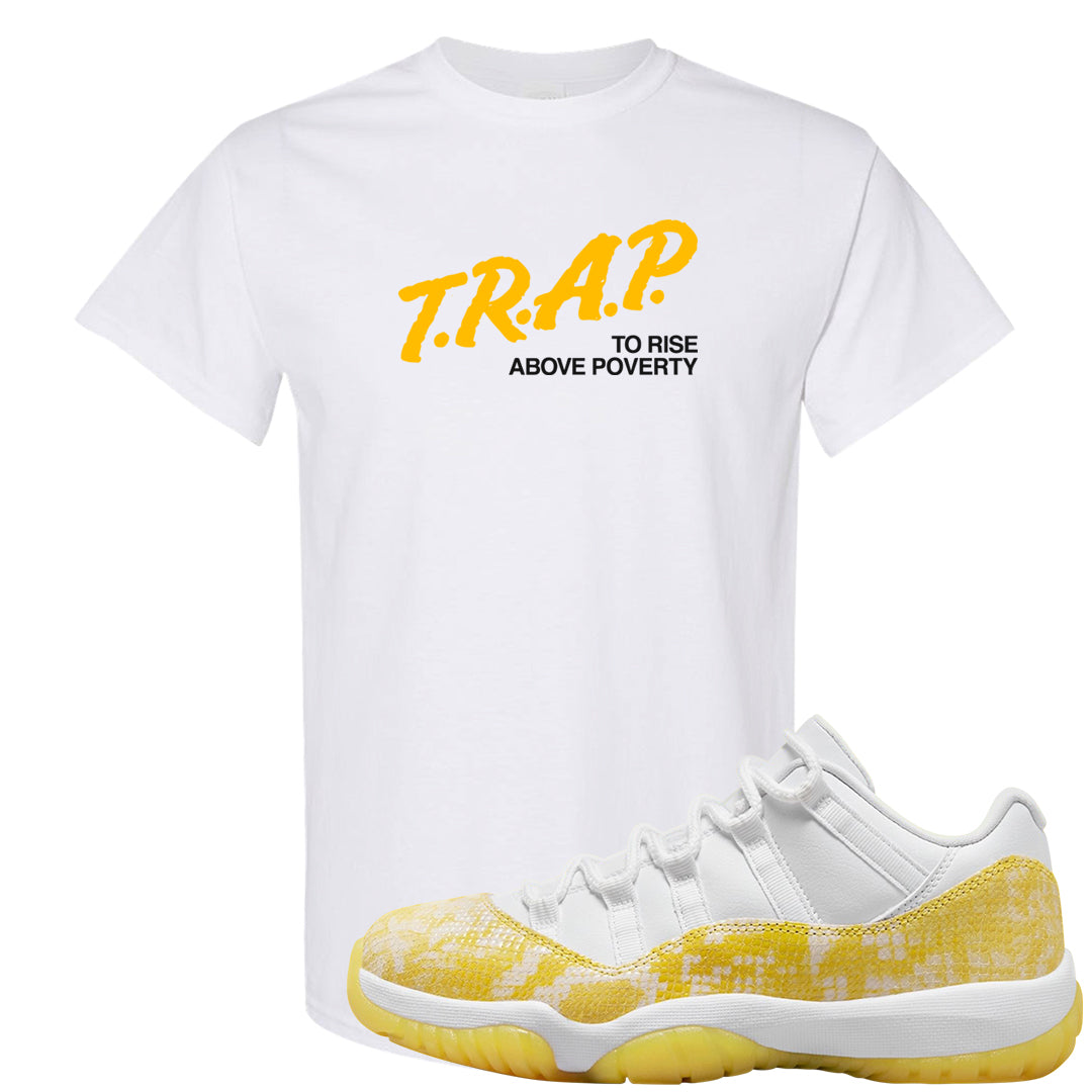 Yellow Snakeskin Low 11s T Shirt | Trap To Rise Above Poverty, White