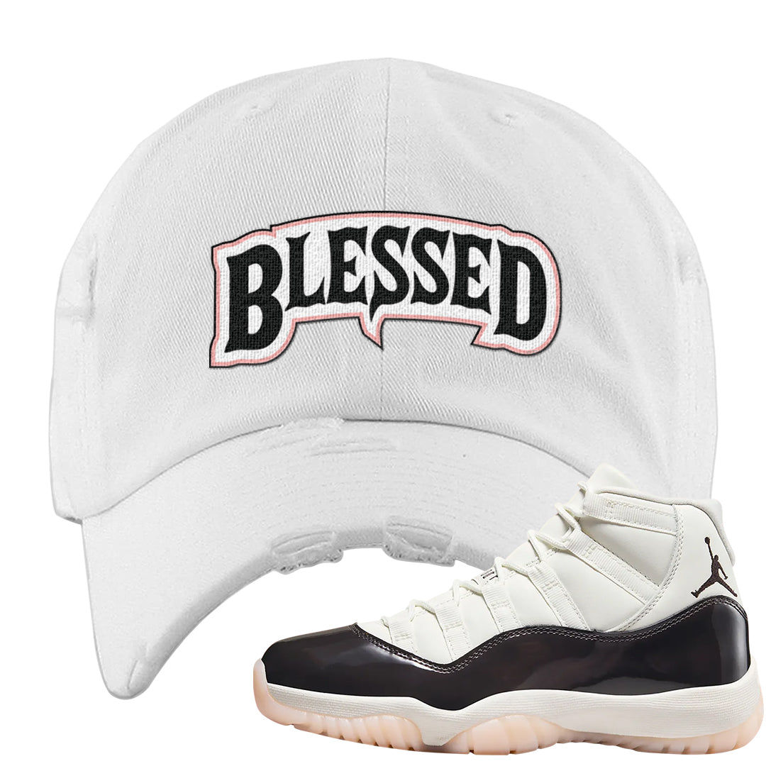 Neapolitan 11s Distressed Dad Hat | Blessed Arch, White