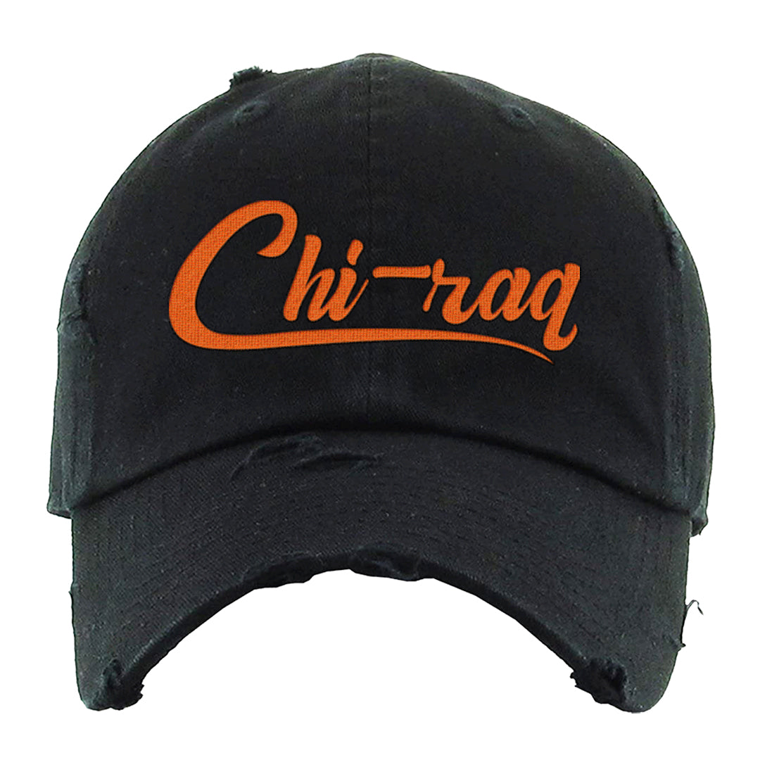 Brilliant Orange 12s Distressed Dad Hat | Chiraq, Black