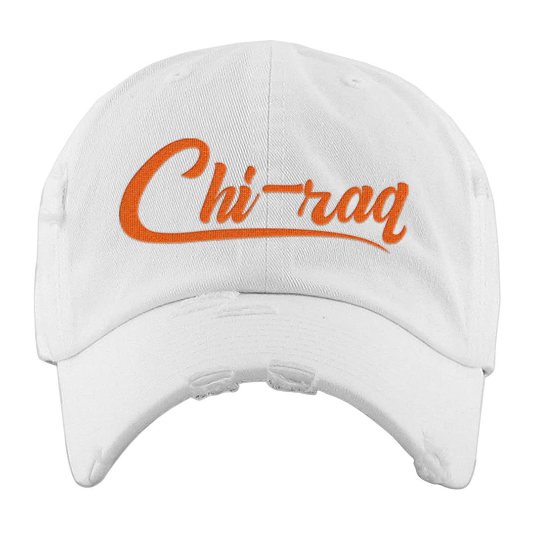 Brilliant Orange 12s Distressed Dad Hat | Chiraq, White