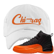 Brilliant Orange 12s Distressed Dad Hat | Chiraq, White