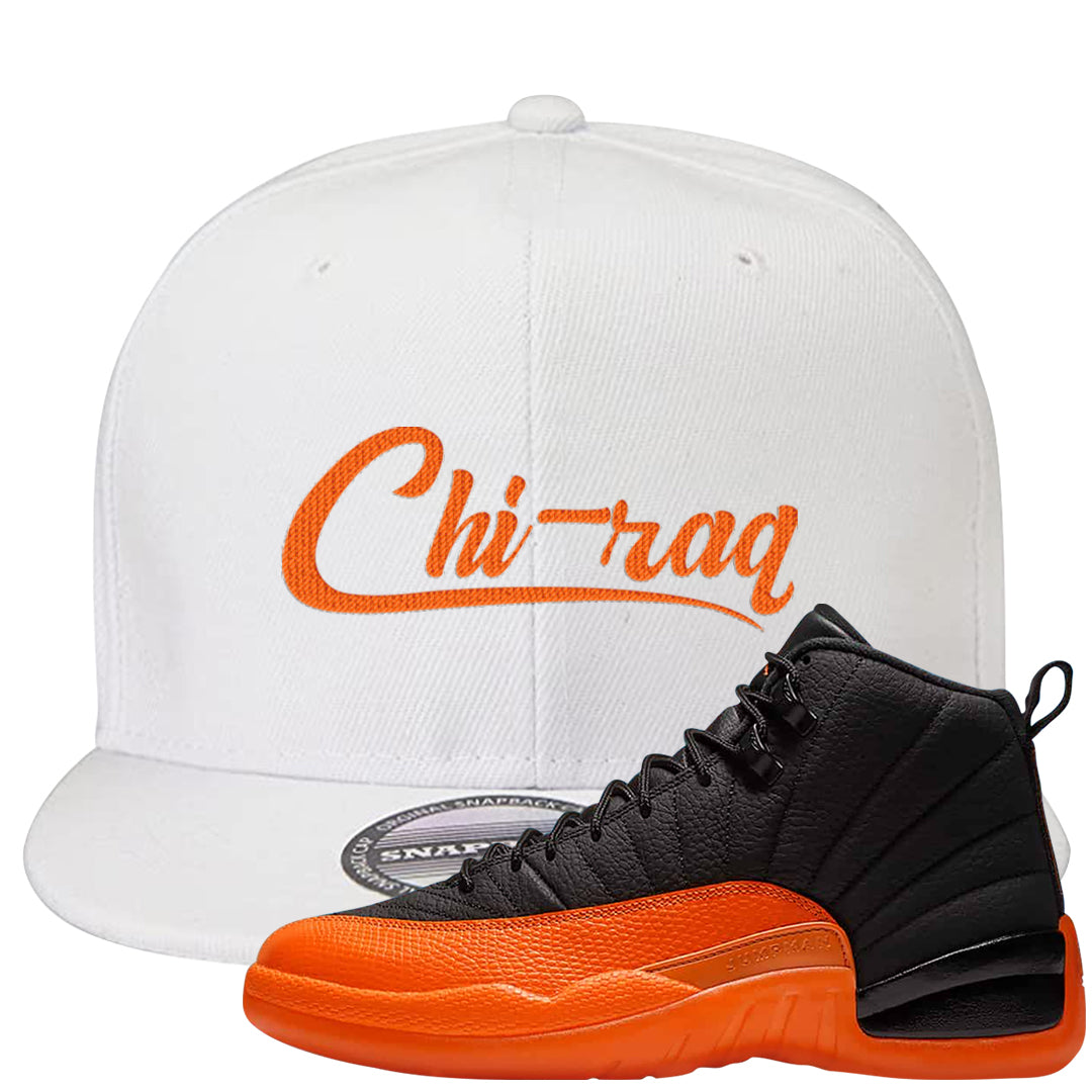 Brilliant Orange 12s Snapback Hat | Chiraq, White