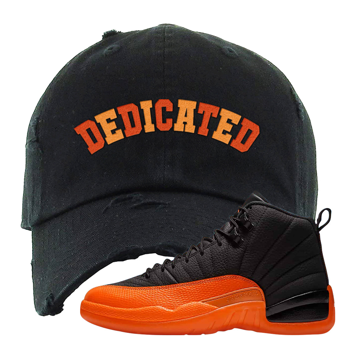 Brilliant Orange 12s Distressed Dad Hat | Dedicated, Black