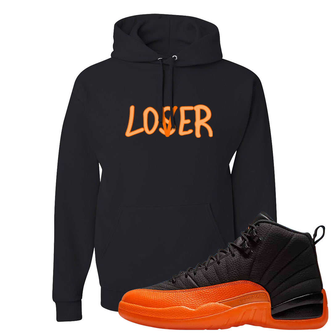 Brilliant Orange 12s Hoodie | Lover, Black