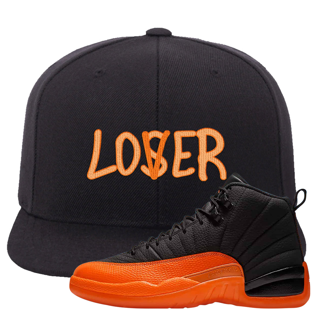 Brilliant Orange 12s Snapback Hat | Lover, Black
