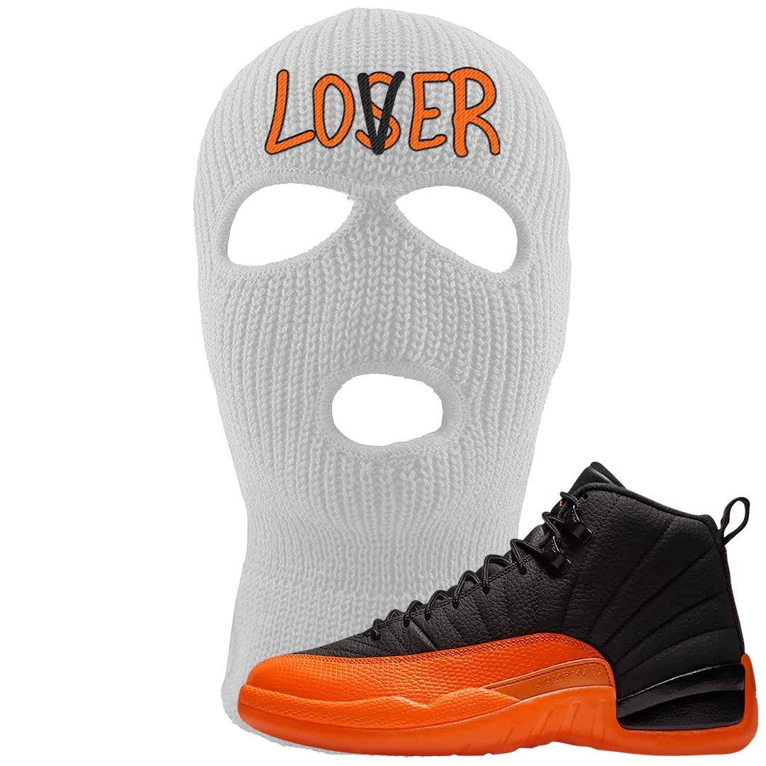 Brilliant Orange 12s Ski Mask | Lover, White