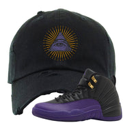 Field Purple 12s Distressed Dad Hat | All Seeing Eye, Black