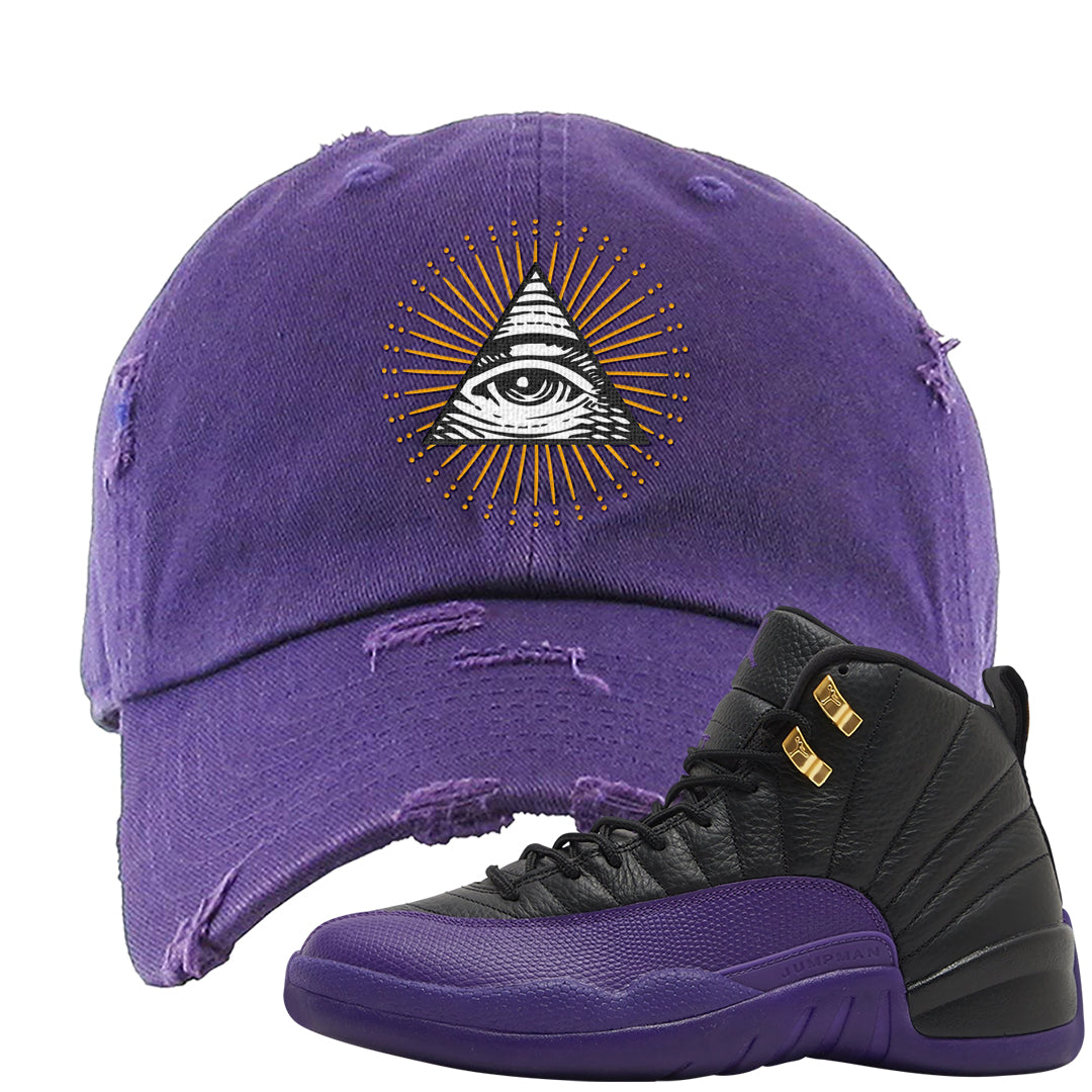 Field Purple 12s Distressed Dad Hat | All Seeing Eye, Purple