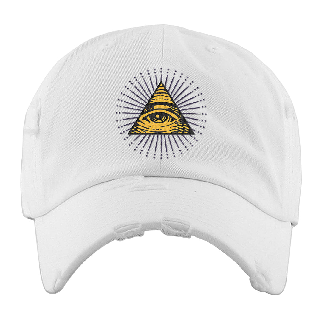 Field Purple 12s Distressed Dad Hat | All Seeing Eye, White