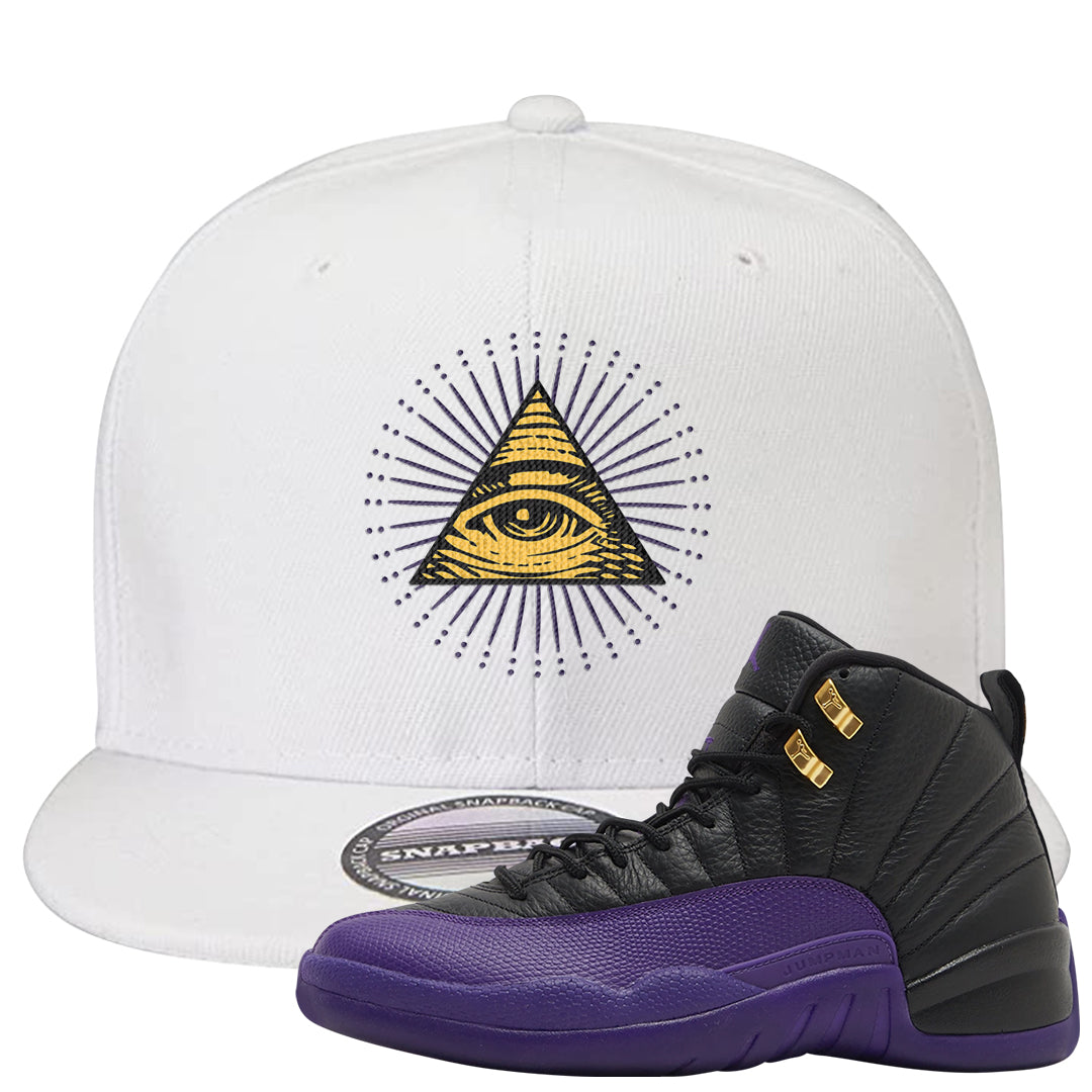 Field Purple 12s Snapback Hat | All Seeing Eye, White