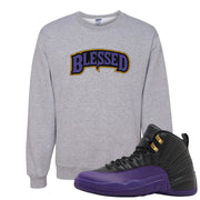 Field Purple 12s Crewneck Sweatshirt | Blessed Arch, Ash