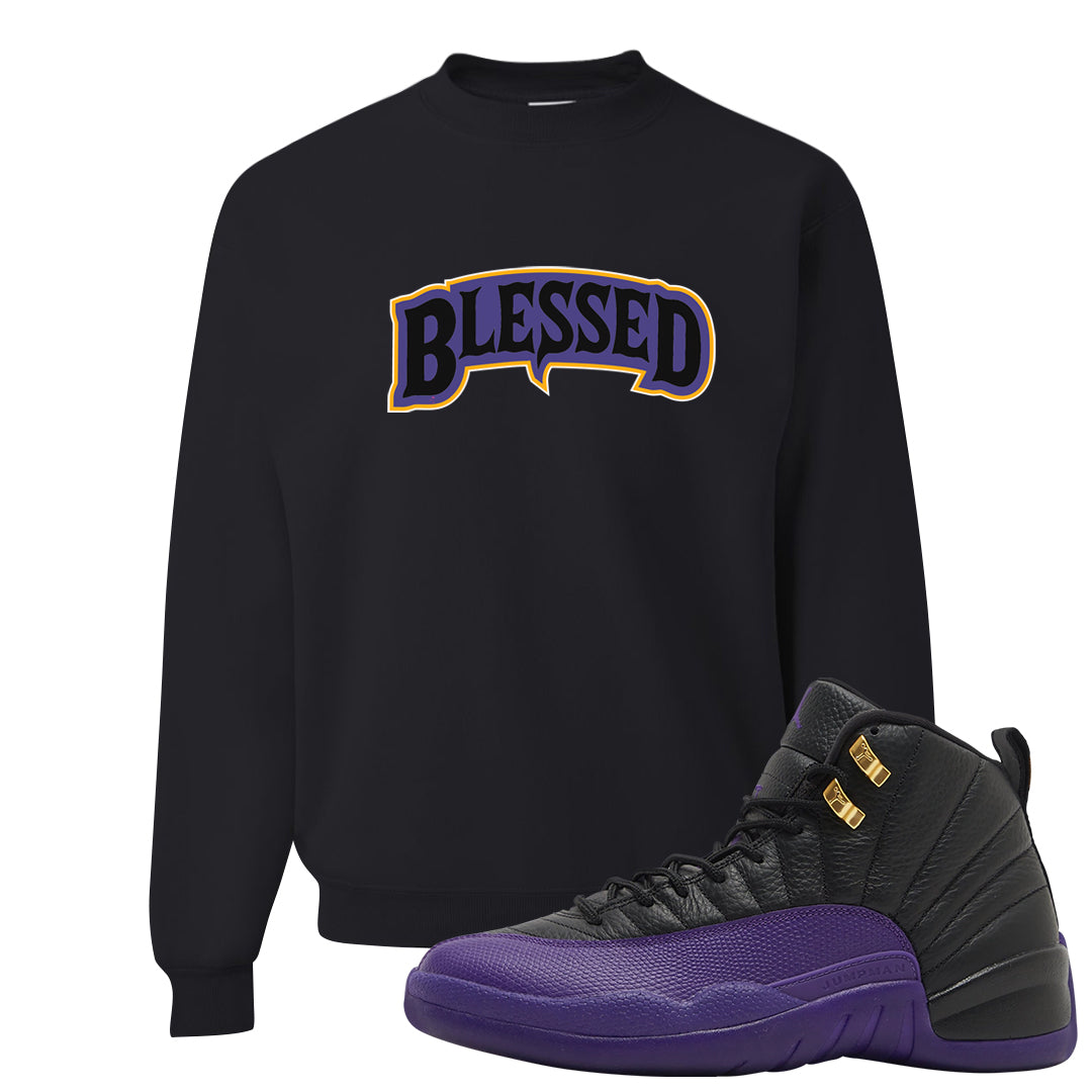 Field Purple 12s Crewneck Sweatshirt | Blessed Arch, Black