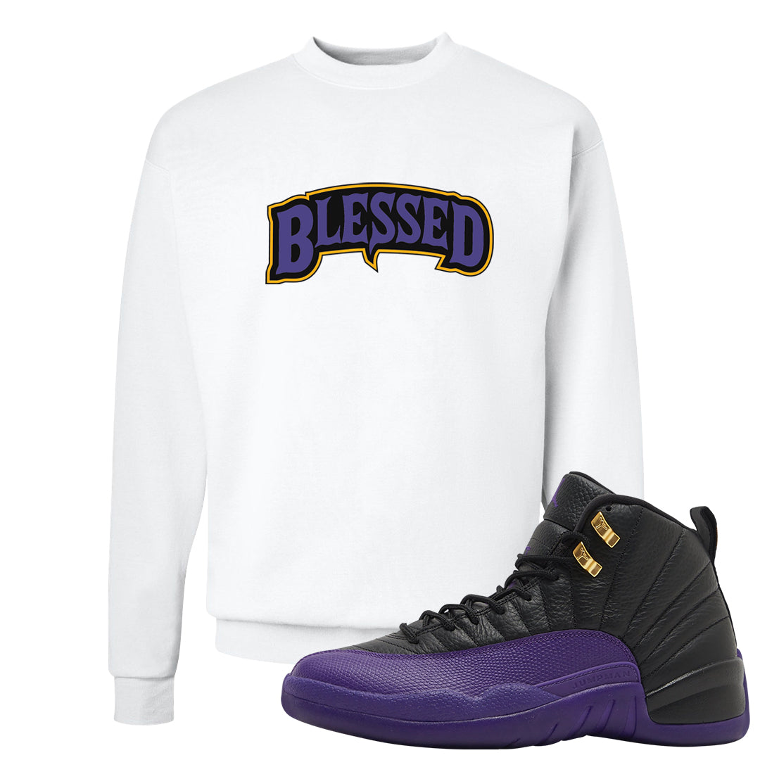 Field Purple 12s Crewneck Sweatshirt | Blessed Arch, White