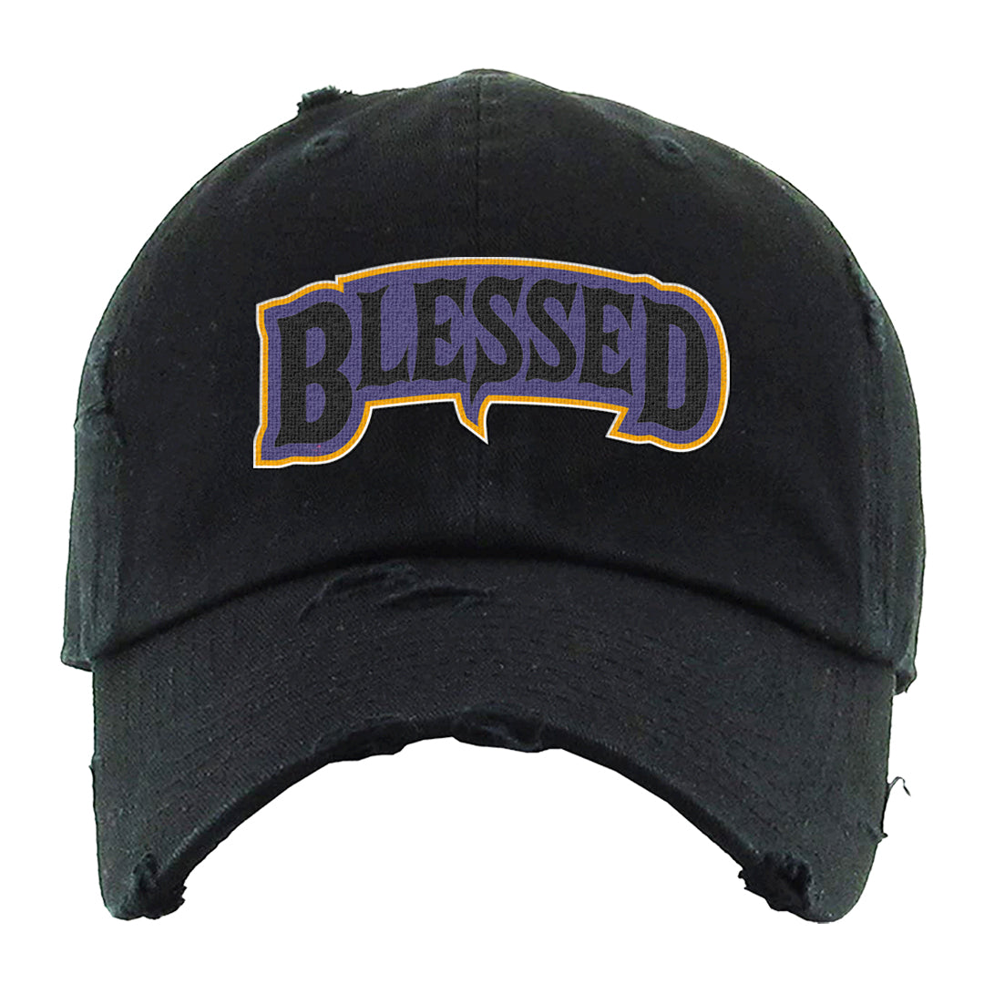 Field Purple 12s Distressed Dad Hat | Blessed Arch, Black