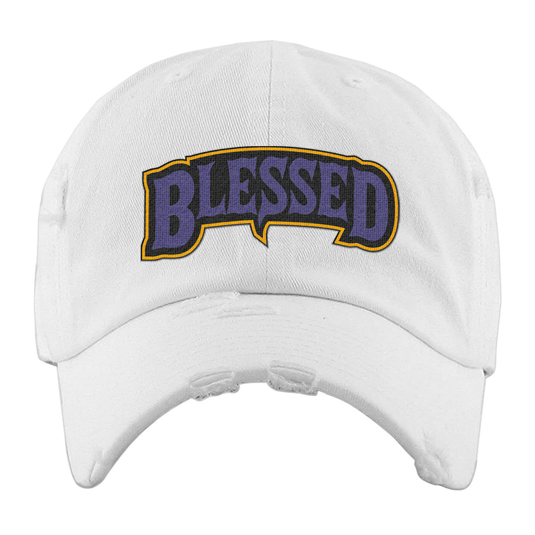 Field Purple 12s Distressed Dad Hat | Blessed Arch, White