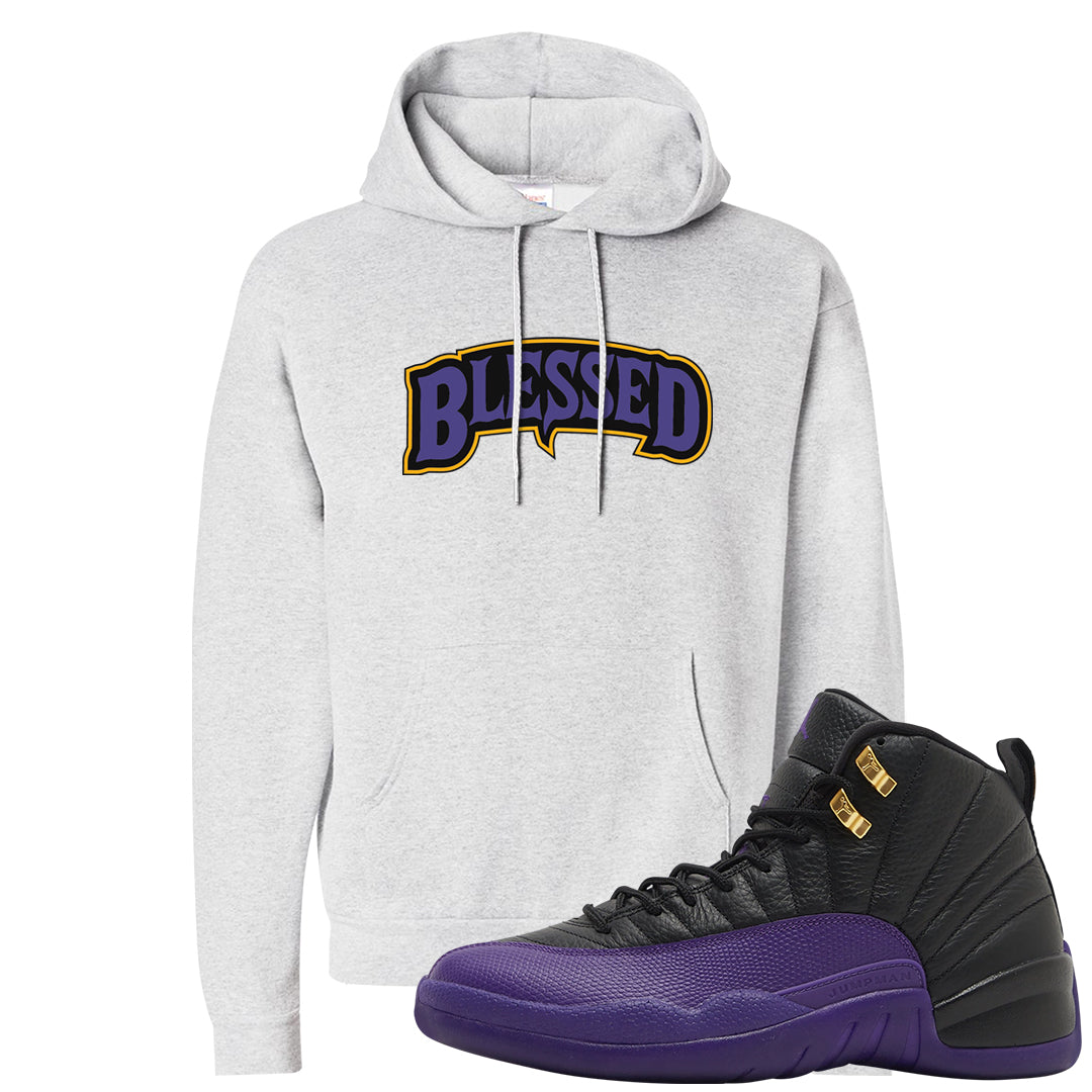 Field Purple 12s Hoodie | Blessed Arch, Ash