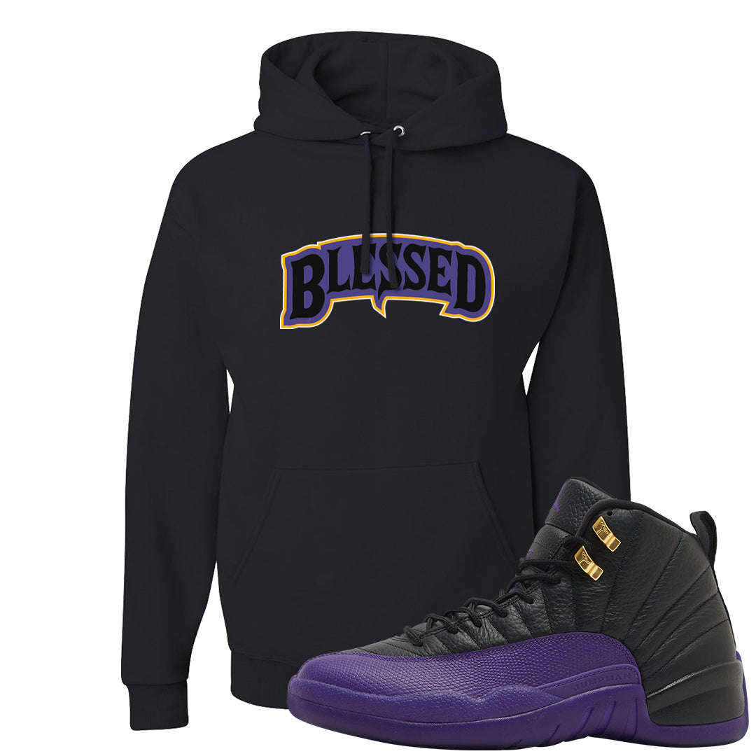 Field Purple 12s Hoodie | Blessed Arch, Black
