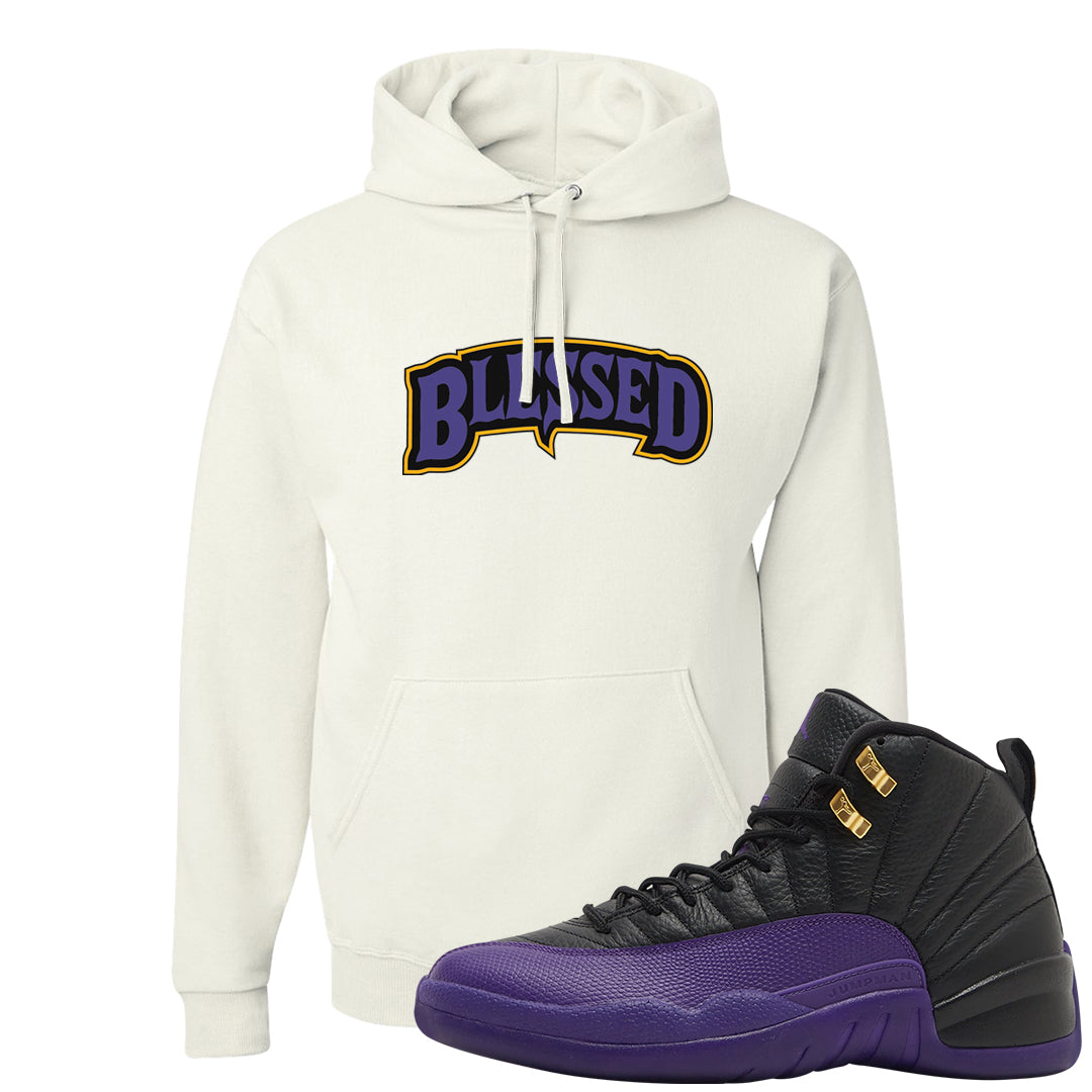 Field Purple 12s Hoodie | Blessed Arch, White