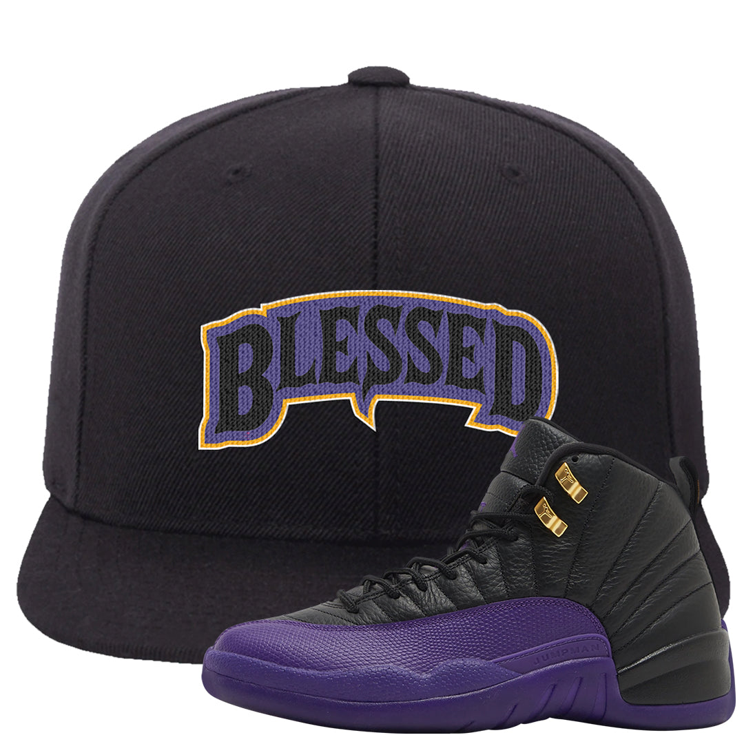 Field Purple 12s Snapback Hat | Blessed Arch, Black