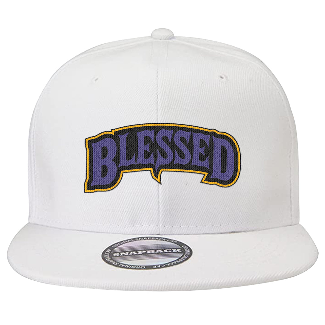 Field Purple 12s Snapback Hat | Blessed Arch, White