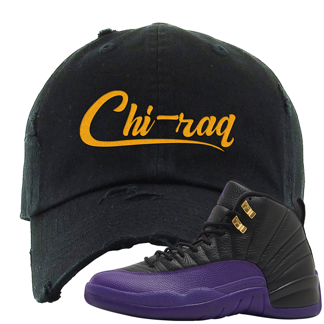 Field Purple 12s Distressed Dad Hat | Chiraq, Black