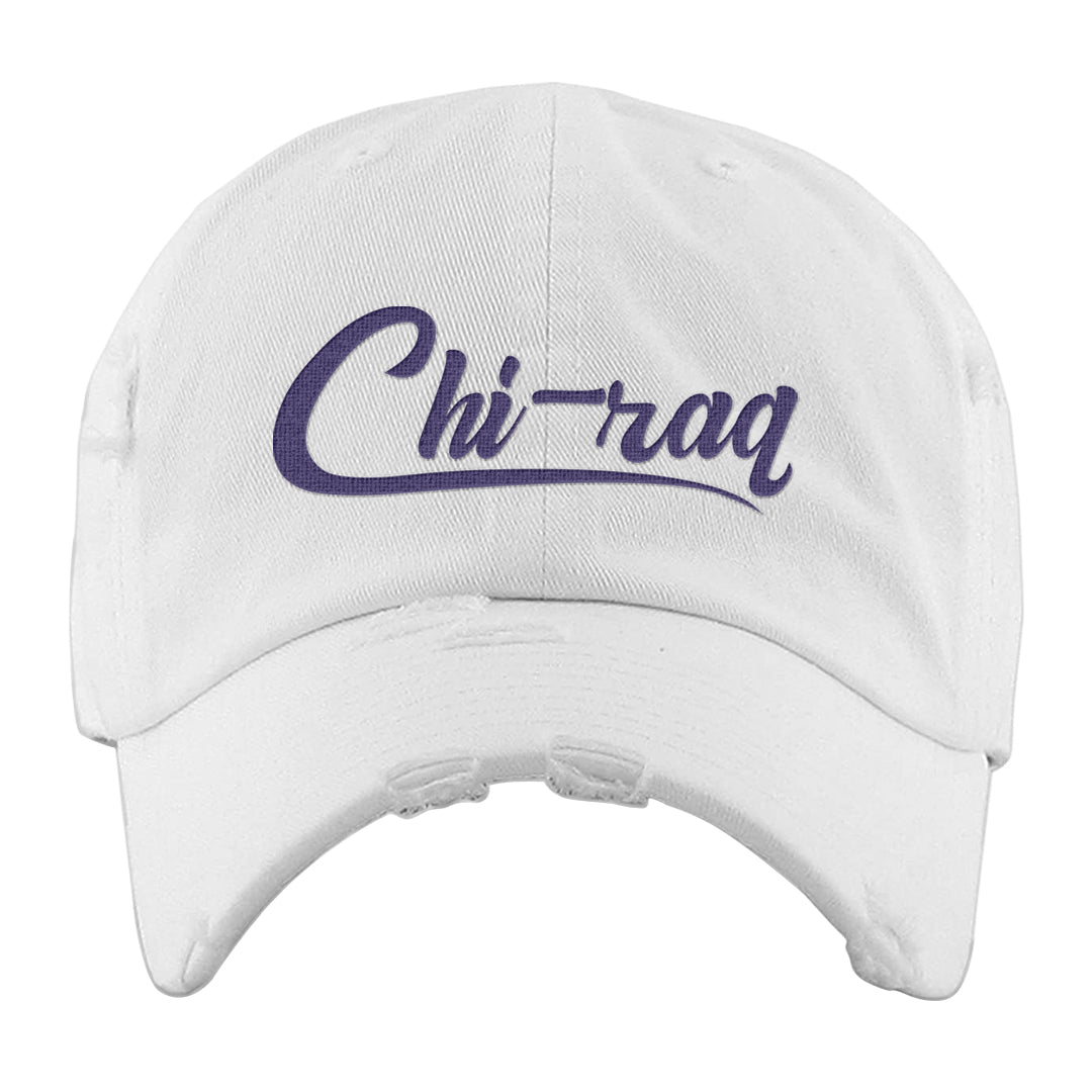 Field Purple 12s Distressed Dad Hat | Chiraq, White