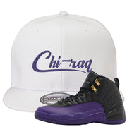 Field Purple 12s Snapback Hat | Chiraq, White