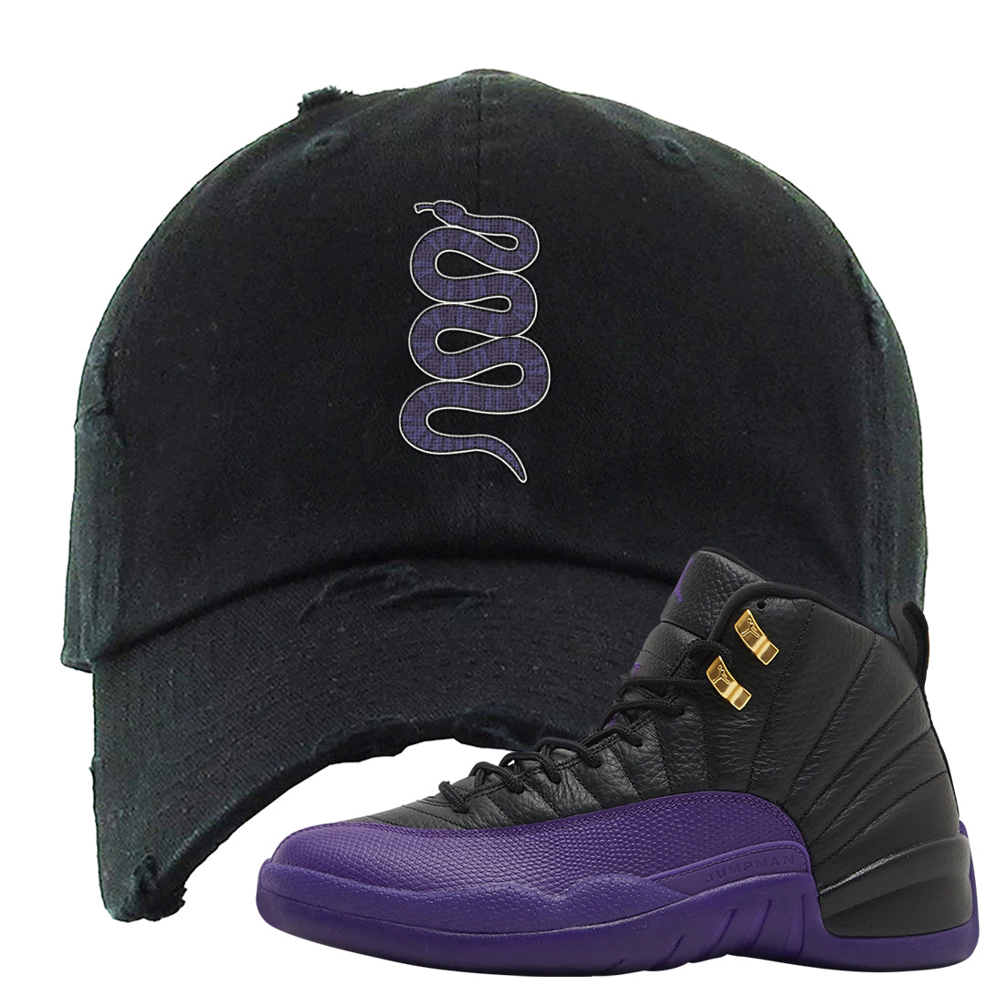 Field Purple 12s Distressed Dad Hat | Coiled Snake, Black