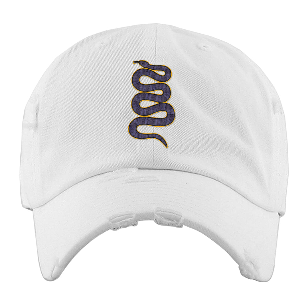 Field Purple 12s Distressed Dad Hat | Coiled Snake, White