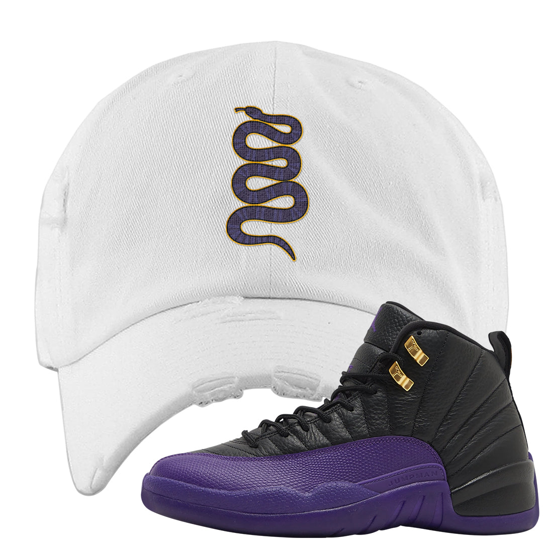 Field Purple 12s Distressed Dad Hat | Coiled Snake, White