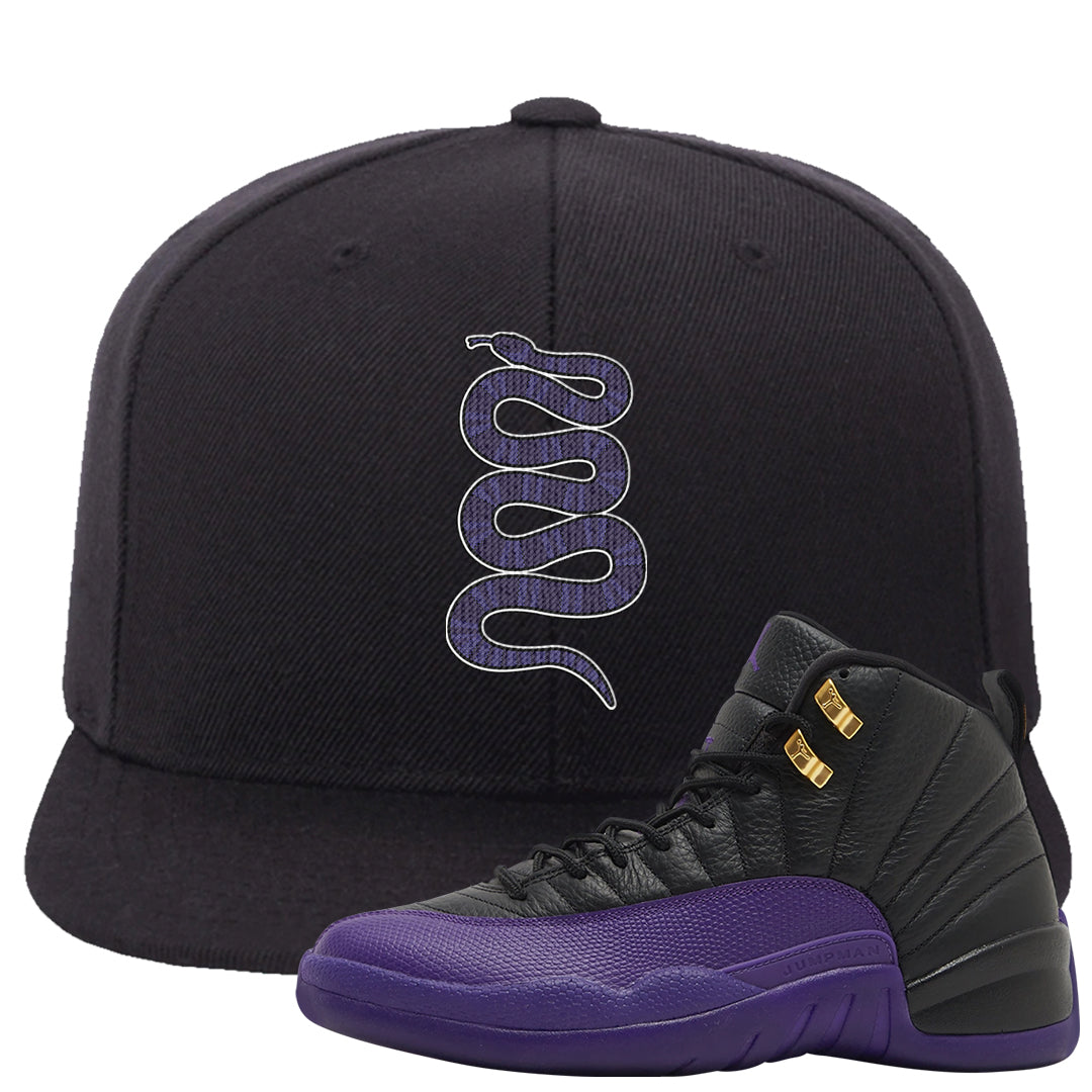 Field Purple 12s Snapback Hat | Coiled Snake, Black